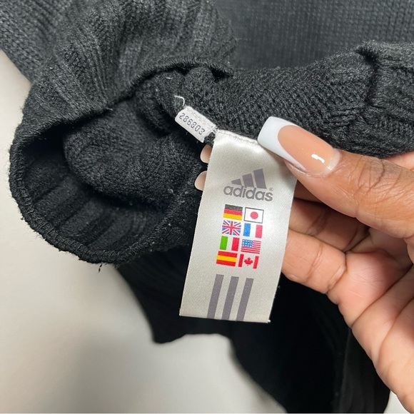 VTG 90s Adidas Men Sweater Large Japan Black Orange Thick Knit Stripe 1/4 Zip - Picture 9 of 12